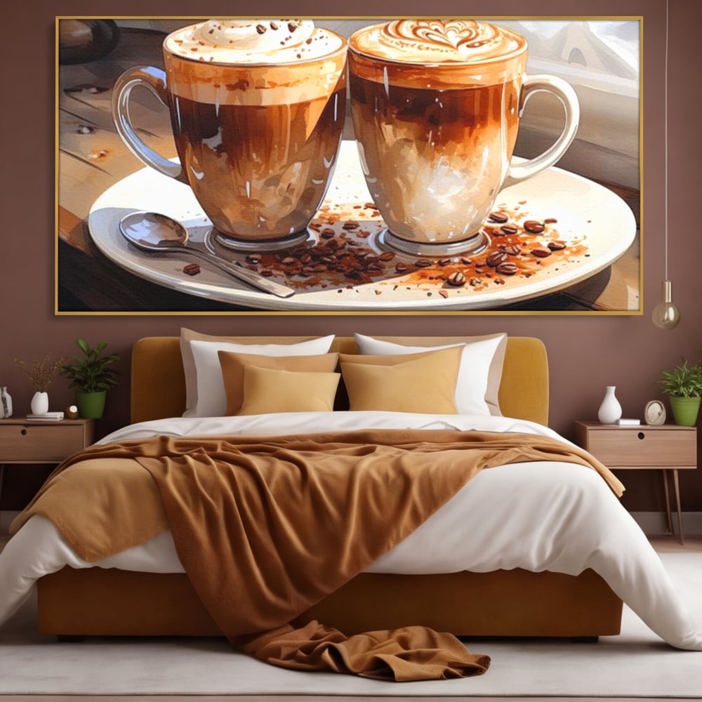 Tablou Canvas Premium, LuxCanva® N1017, Note Dulci-Amarui, Cafea, Cesti, Mocha, Lingurita, Frisca, Spuma, Cappuccino, Aroma, Barista, Cafenea, Pub, Lounge, Bar, Restaurant, Bucatarie