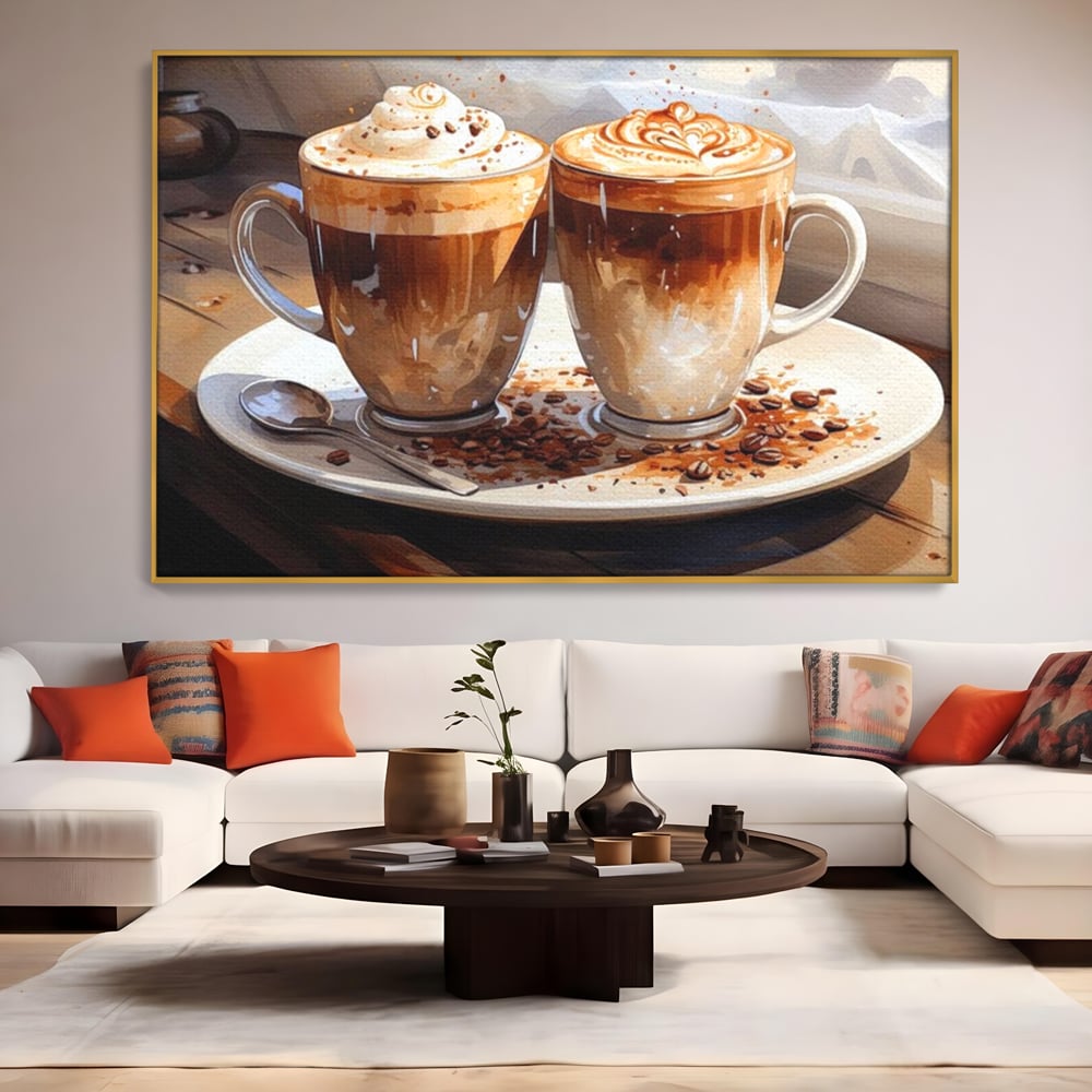 Tablou Canvas Premium, LuxCanva® N1017, Note Dulci-Amarui, Cafea, Cesti, Mocha, Lingurita, Frisca, Spuma, Cappuccino, Aroma, Barista, Cafenea, Pub, Lounge, Bar, Restaurant, Bucatarie