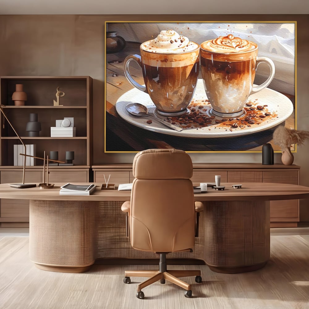 Tablou Canvas Premium, LuxCanva® N1017, Note Dulci-Amarui, Cafea, Cesti, Mocha, Lingurita, Frisca, Spuma, Cappuccino, Aroma, Barista, Cafenea, Pub, Lounge, Bar, Restaurant, Bucatarie