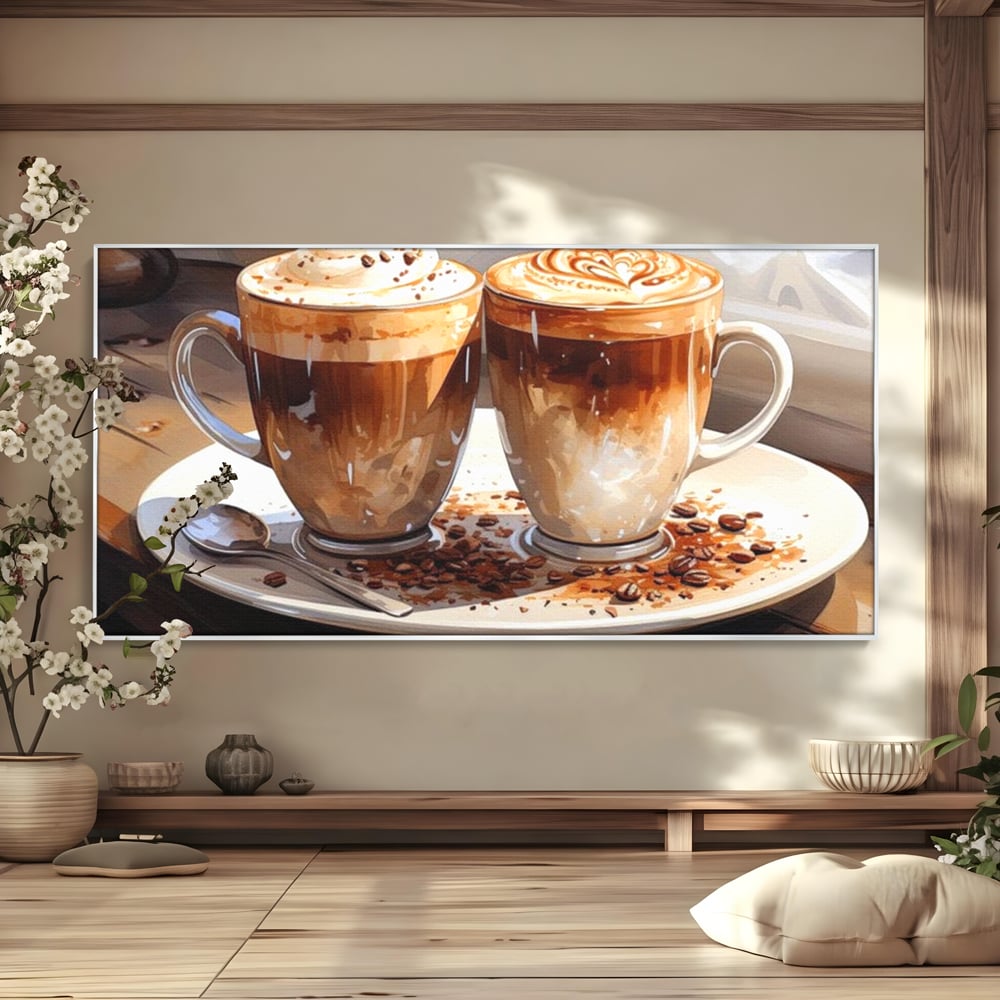 Tablou Canvas Premium, LuxCanva® N1017, Note Dulci-Amarui, Cafea, Cesti, Mocha, Lingurita, Frisca, Spuma, Cappuccino, Aroma, Barista, Cafenea, Pub, Lounge, Bar, Restaurant, Bucatarie