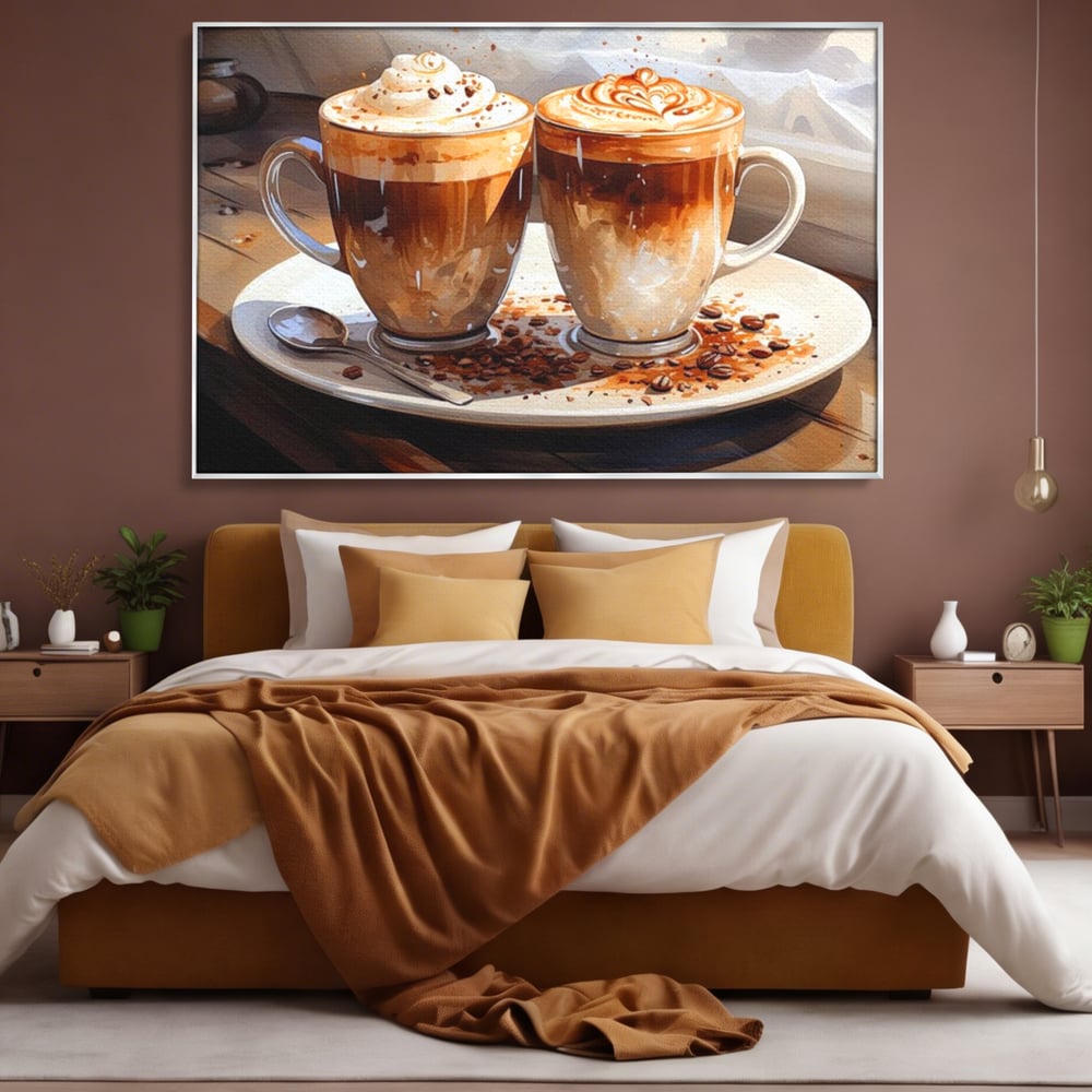 Tablou Canvas Premium, LuxCanva® N1017, Note Dulci-Amarui, Cafea, Cesti, Mocha, Lingurita, Frisca, Spuma, Cappuccino, Aroma, Barista, Cafenea, Pub, Lounge, Bar, Restaurant, Bucatarie