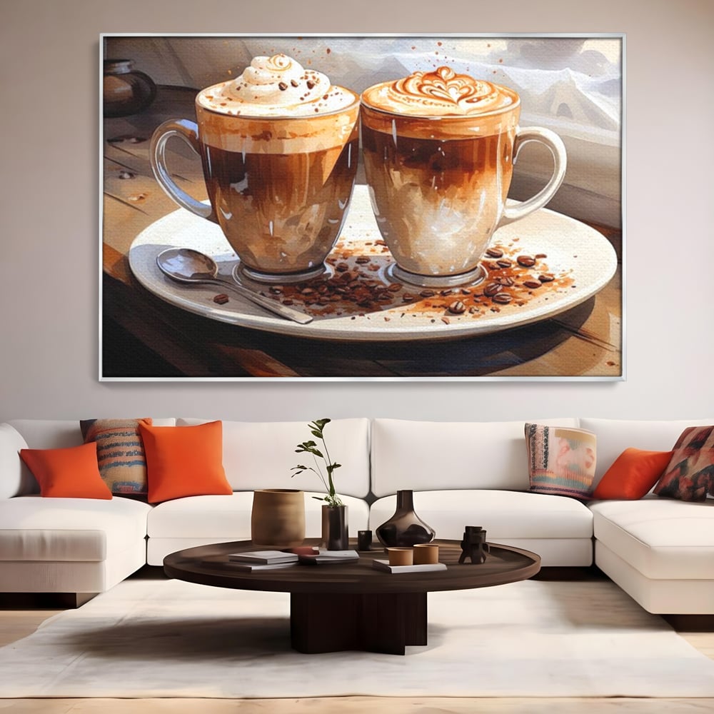 Tablou Canvas Premium, LuxCanva® N1017, Note Dulci-Amarui, Cafea, Cesti, Mocha, Lingurita, Frisca, Spuma, Cappuccino, Aroma, Barista, Cafenea, Pub, Lounge, Bar, Restaurant, Bucatarie