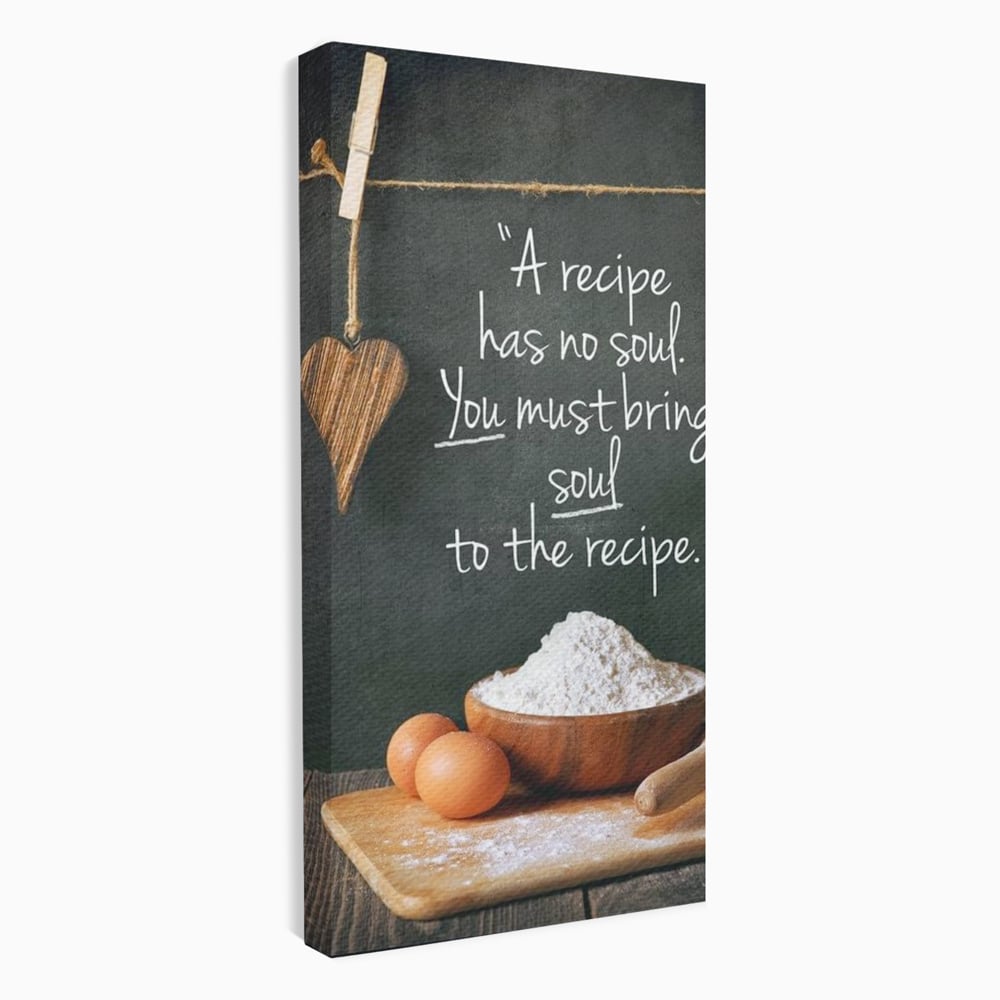 Leinwand Premium Canvas Wall Art, LuxCanva® N1018, Rezepte aus dem Herzen, Gastronomie, Kochen, Zitat, Lebensmittel, Zutaten, Mehl, Kulinarische Kunst, Rustikal, Gemütlich, Motivierend, Restaurant, Küche