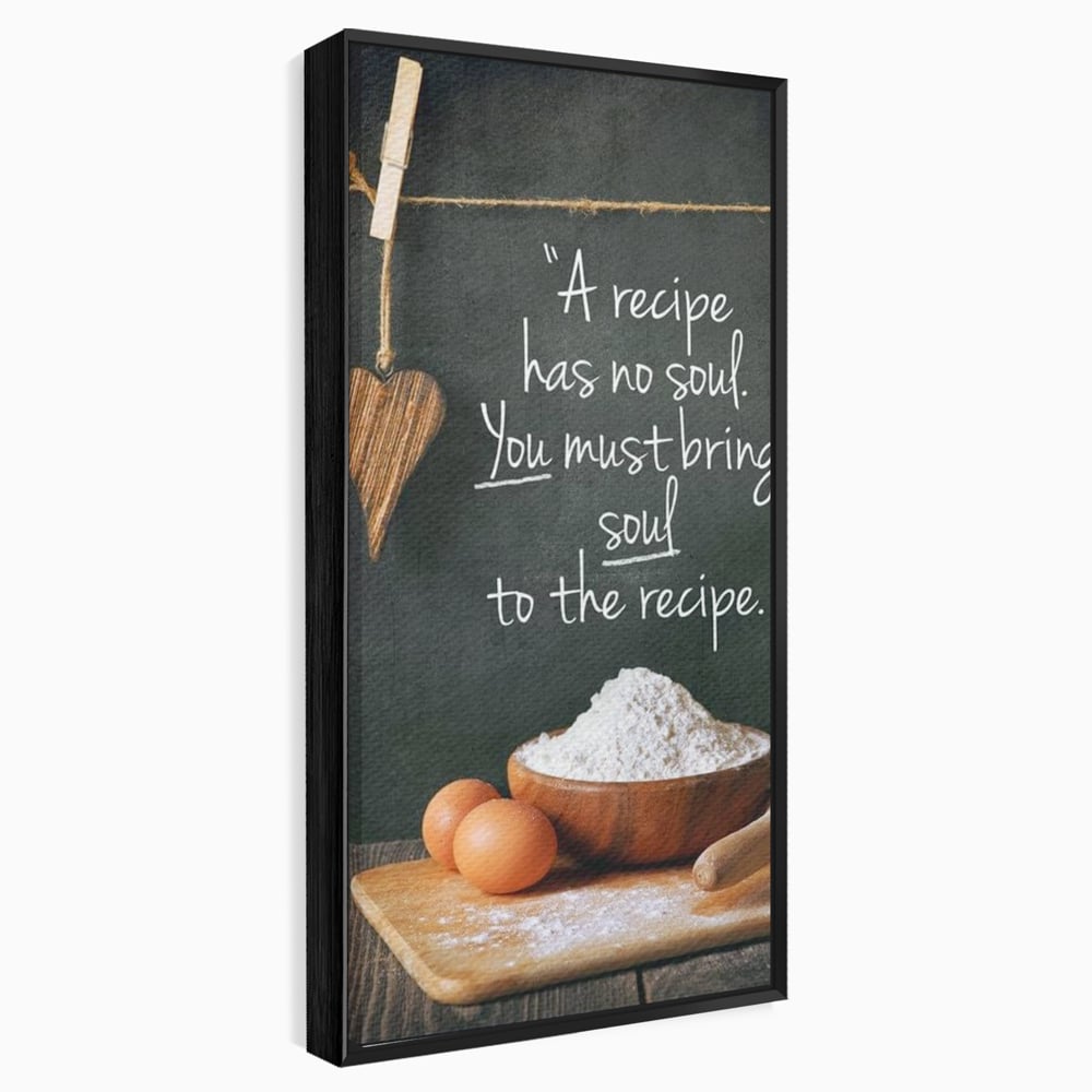 Leinwand Premium Canvas Wall Art, LuxCanva® N1018, Rezepte aus dem Herzen, Gastronomie, Kochen, Zitat, Lebensmittel, Zutaten, Mehl, Kulinarische Kunst, Rustikal, Gemütlich, Motivierend, Restaurant, Küche