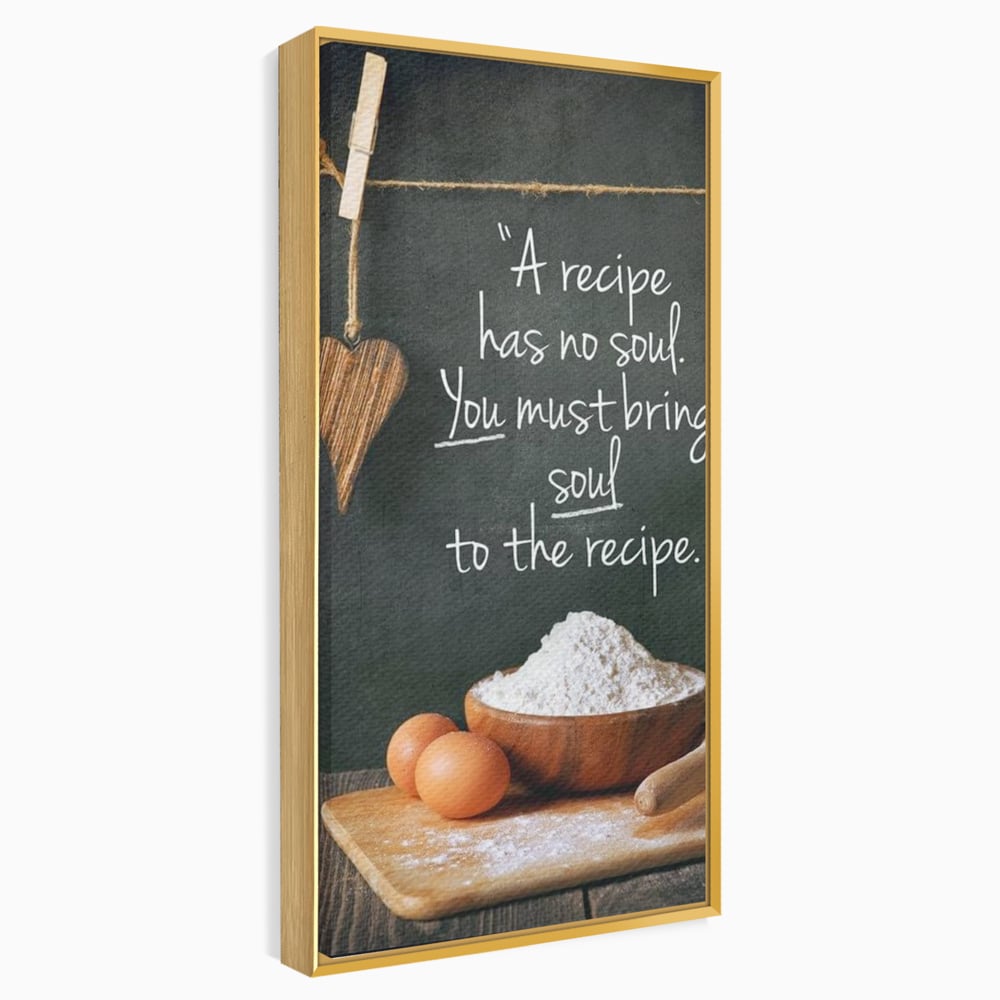 Leinwand Premium Canvas Wall Art, LuxCanva® N1018, Rezepte aus dem Herzen, Gastronomie, Kochen, Zitat, Lebensmittel, Zutaten, Mehl, Kulinarische Kunst, Rustikal, Gemütlich, Motivierend, Restaurant, Küche