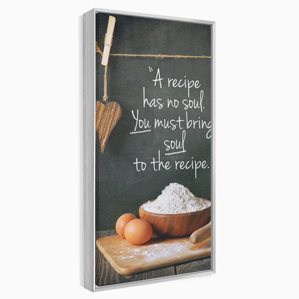Leinwand Premium Canvas Wall Art, LuxCanva® N1018, Rezepte aus dem Herzen, Gastronomie, Kochen, Zitat, Lebensmittel, Zutaten, Mehl, Kulinarische Kunst, Rustikal, Gemütlich, Motivierend, Restaurant, Küche