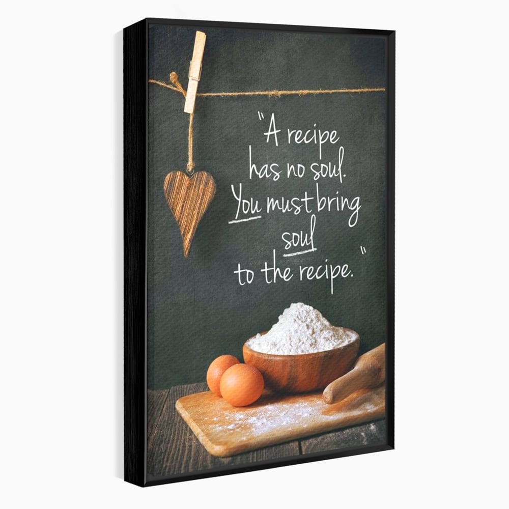 Leinwand Premium Canvas Wall Art, LuxCanva® N1018, Rezepte aus dem Herzen, Gastronomie, Kochen, Zitat, Lebensmittel, Zutaten, Mehl, Kulinarische Kunst, Rustikal, Gemütlich, Motivierend, Restaurant, Küche