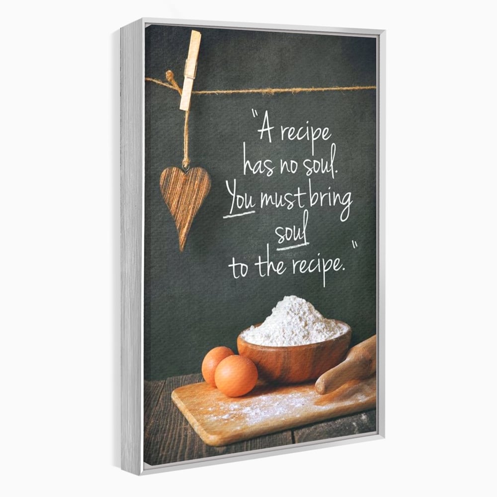 Leinwand Premium Canvas Wall Art, LuxCanva® N1018, Rezepte aus dem Herzen, Gastronomie, Kochen, Zitat, Lebensmittel, Zutaten, Mehl, Kulinarische Kunst, Rustikal, Gemütlich, Motivierend, Restaurant, Küche