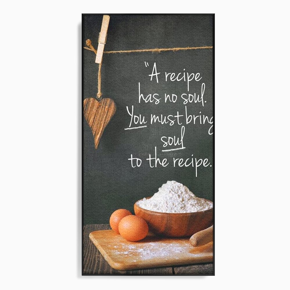 Leinwand Premium Canvas Wall Art, LuxCanva® N1018, Rezepte aus dem Herzen, Gastronomie, Kochen, Zitat, Lebensmittel, Zutaten, Mehl, Kulinarische Kunst, Rustikal, Gemütlich, Motivierend, Restaurant, Küche