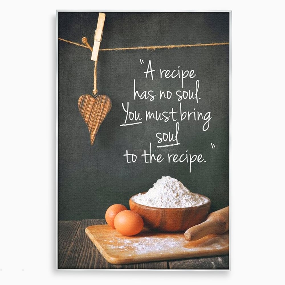 Leinwand Premium Canvas Wall Art, LuxCanva® N1018, Rezepte aus dem Herzen, Gastronomie, Kochen, Zitat, Lebensmittel, Zutaten, Mehl, Kulinarische Kunst, Rustikal, Gemütlich, Motivierend, Restaurant, Küche