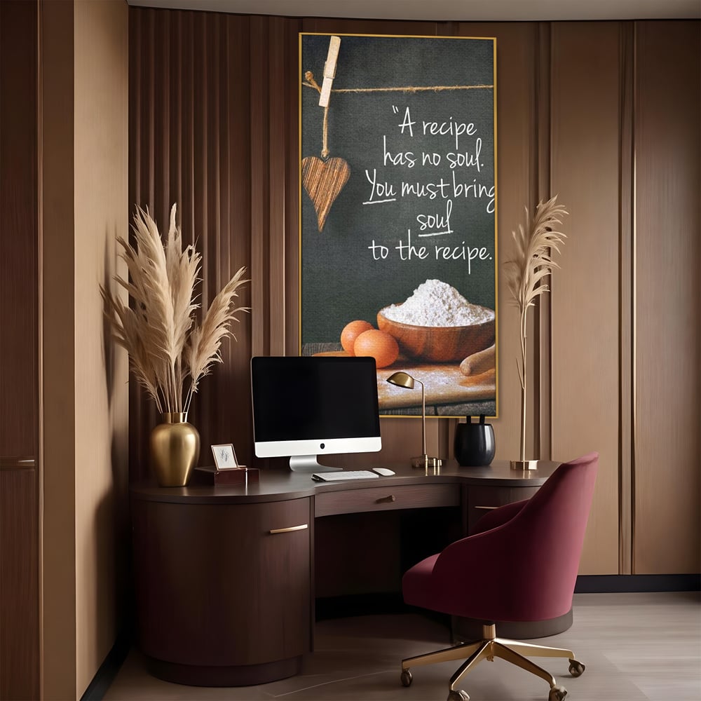 Leinwand Premium Canvas Wall Art, LuxCanva® N1018, Rezepte aus dem Herzen, Gastronomie, Kochen, Zitat, Lebensmittel, Zutaten, Mehl, Kulinarische Kunst, Rustikal, Gemütlich, Motivierend, Restaurant, Küche