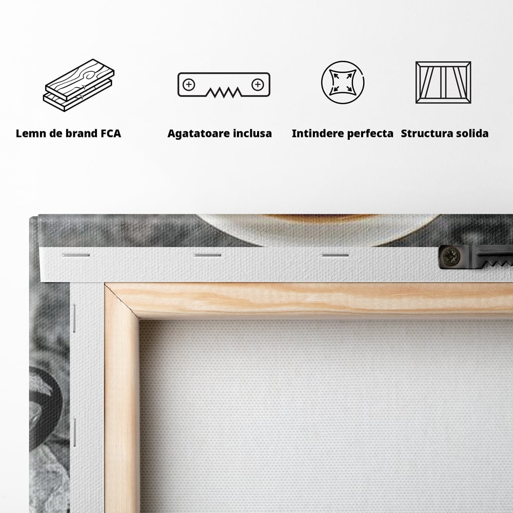 Tablou Canvas Premium, LuxCanva® N1020, Harta de Aur, Cafea, Espresso, Harta Lumii, Auriu, Negru, Aroma, Continente, Elegant, Lux, Pub, Lounge, Bar, Restaurant, Bucatarie