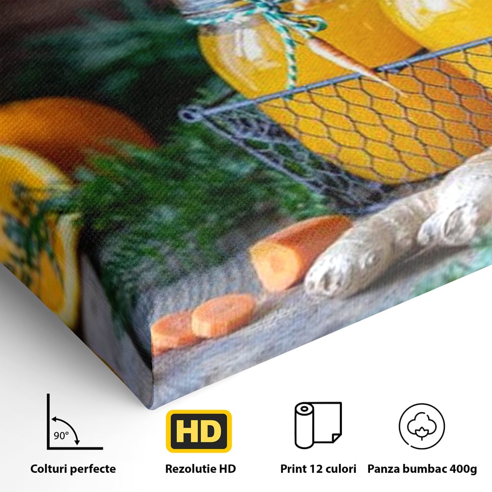 Tablou Canvas Premium, LuxCanva® N1021, Mix Perfect de Vitamine, Suc, Fructe, Legume, Portocale, Morcov, Fresh, Energie, Sanatate, Organic, Racoritor, Pub, Lounge, Bar, Restaurant, Bucatarie