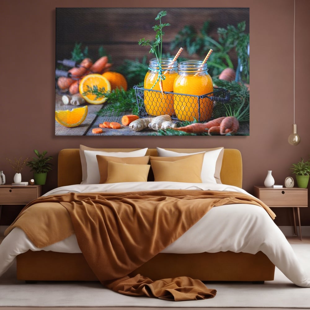 Tablou Canvas Premium, LuxCanva® N1021, Mix Perfect de Vitamine, Suc, Fructe, Legume, Portocale, Morcov, Fresh, Energie, Sanatate, Organic, Racoritor, Pub, Lounge, Bar, Restaurant, Bucatarie