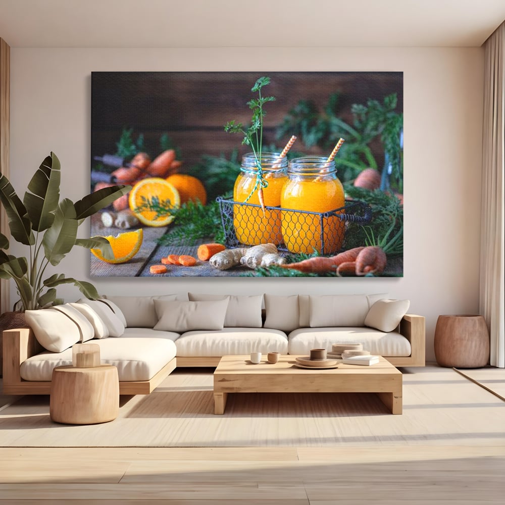 Tablou Canvas Premium, LuxCanva® N1021, Mix Perfect de Vitamine, Suc, Fructe, Legume, Portocale, Morcov, Fresh, Energie, Sanatate, Organic, Racoritor, Pub, Lounge, Bar, Restaurant, Bucatarie