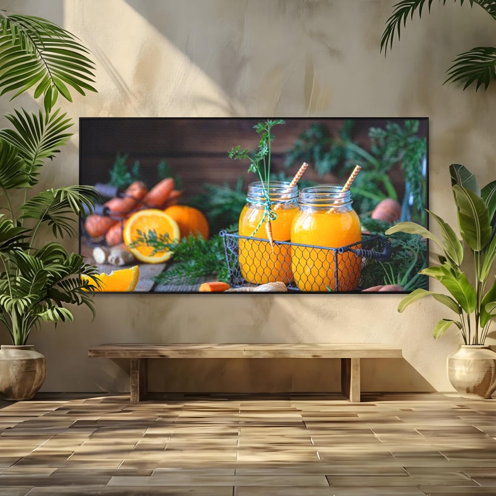 Tablou Canvas Premium, LuxCanva® N1021, Mix Perfect de Vitamine, Suc, Fructe, Legume, Portocale, Morcov, Fresh, Energie, Sanatate, Organic, Racoritor, Pub, Lounge, Bar, Restaurant, Bucatarie