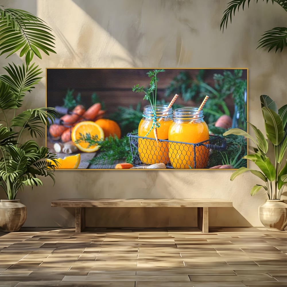 Tablou Canvas Premium, LuxCanva® N1021, Mix Perfect de Vitamine, Suc, Fructe, Legume, Portocale, Morcov, Fresh, Energie, Sanatate, Organic, Racoritor, Pub, Lounge, Bar, Restaurant, Bucatarie