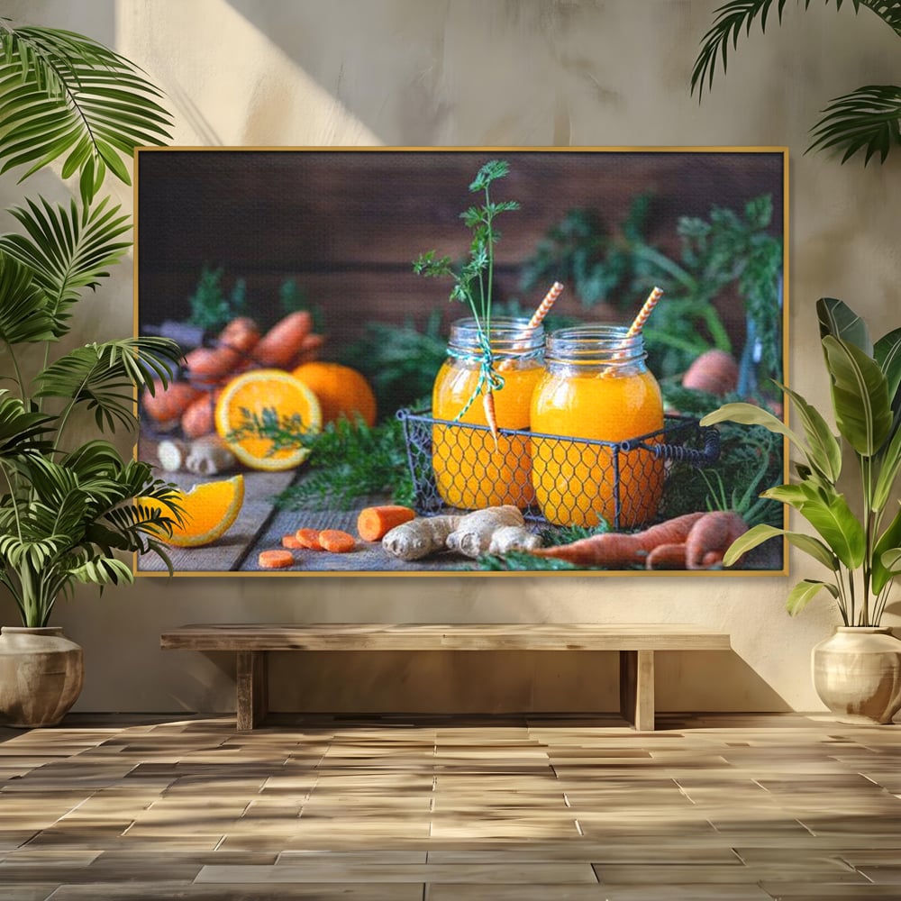 Tablou Canvas Premium, LuxCanva® N1021, Mix Perfect de Vitamine, Suc, Fructe, Legume, Portocale, Morcov, Fresh, Energie, Sanatate, Organic, Racoritor, Pub, Lounge, Bar, Restaurant, Bucatarie