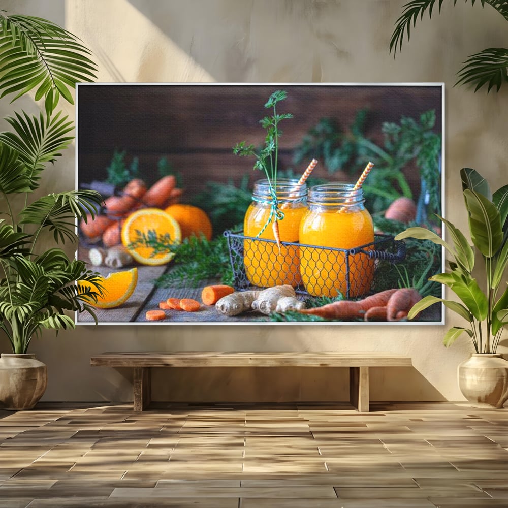Tablou Canvas Premium, LuxCanva® N1021, Mix Perfect de Vitamine, Suc, Fructe, Legume, Portocale, Morcov, Fresh, Energie, Sanatate, Organic, Racoritor, Pub, Lounge, Bar, Restaurant, Bucatarie