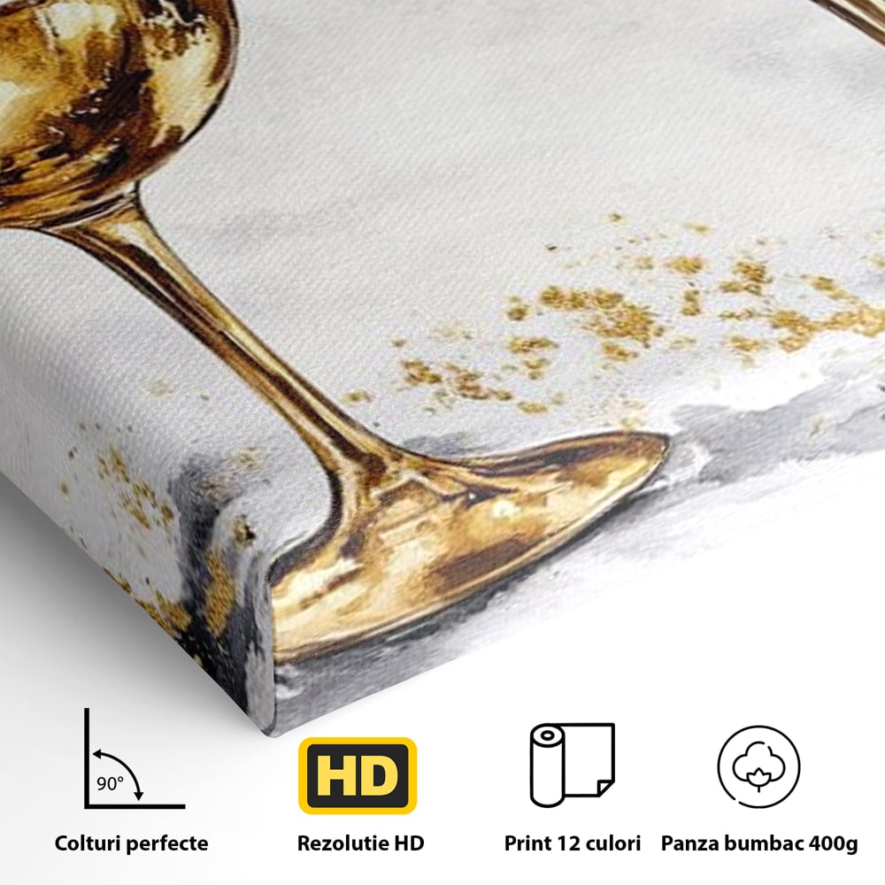 Tablou Canvas Premium, LuxCanva® N1022, Aur si Rubin, Vin Rosu, Bautura, Pahare, Auriu, Lux, Rafinament, Romantic, Modern, Pereche, Intalnire, Pub, Lounge, Bar, Restaurant, Bucatarie