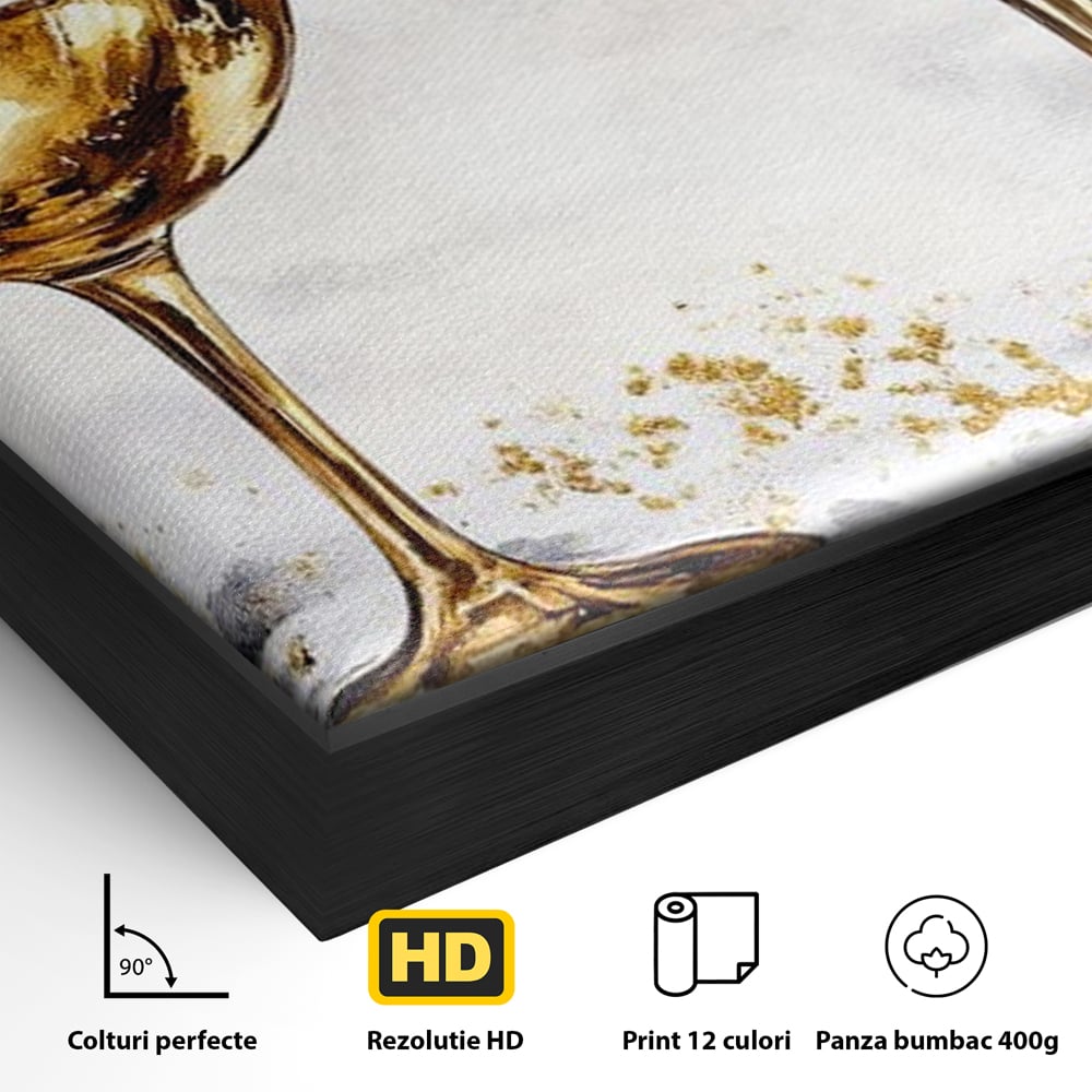 Tablou Canvas Premium, LuxCanva® N1022, Aur si Rubin, Vin Rosu, Bautura, Pahare, Auriu, Lux, Rafinament, Romantic, Modern, Pereche, Intalnire, Pub, Lounge, Bar, Restaurant, Bucatarie