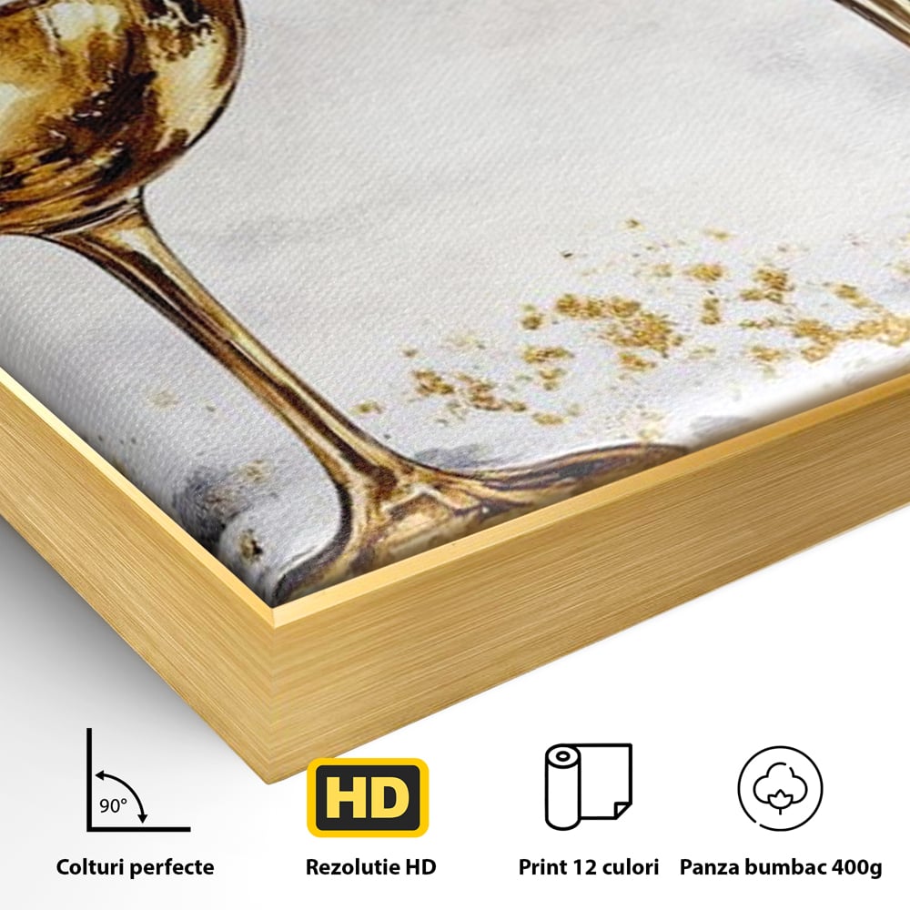 Tablou Canvas Premium, LuxCanva® N1022, Aur si Rubin, Vin Rosu, Bautura, Pahare, Auriu, Lux, Rafinament, Romantic, Modern, Pereche, Intalnire, Pub, Lounge, Bar, Restaurant, Bucatarie