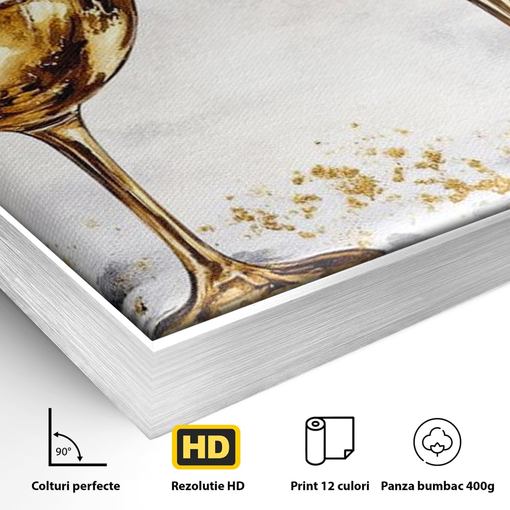 Tablou Canvas Premium, LuxCanva® N1022, Aur si Rubin, Vin Rosu, Bautura, Pahare, Auriu, Lux, Rafinament, Romantic, Modern, Pereche, Intalnire, Pub, Lounge, Bar, Restaurant, Bucatarie