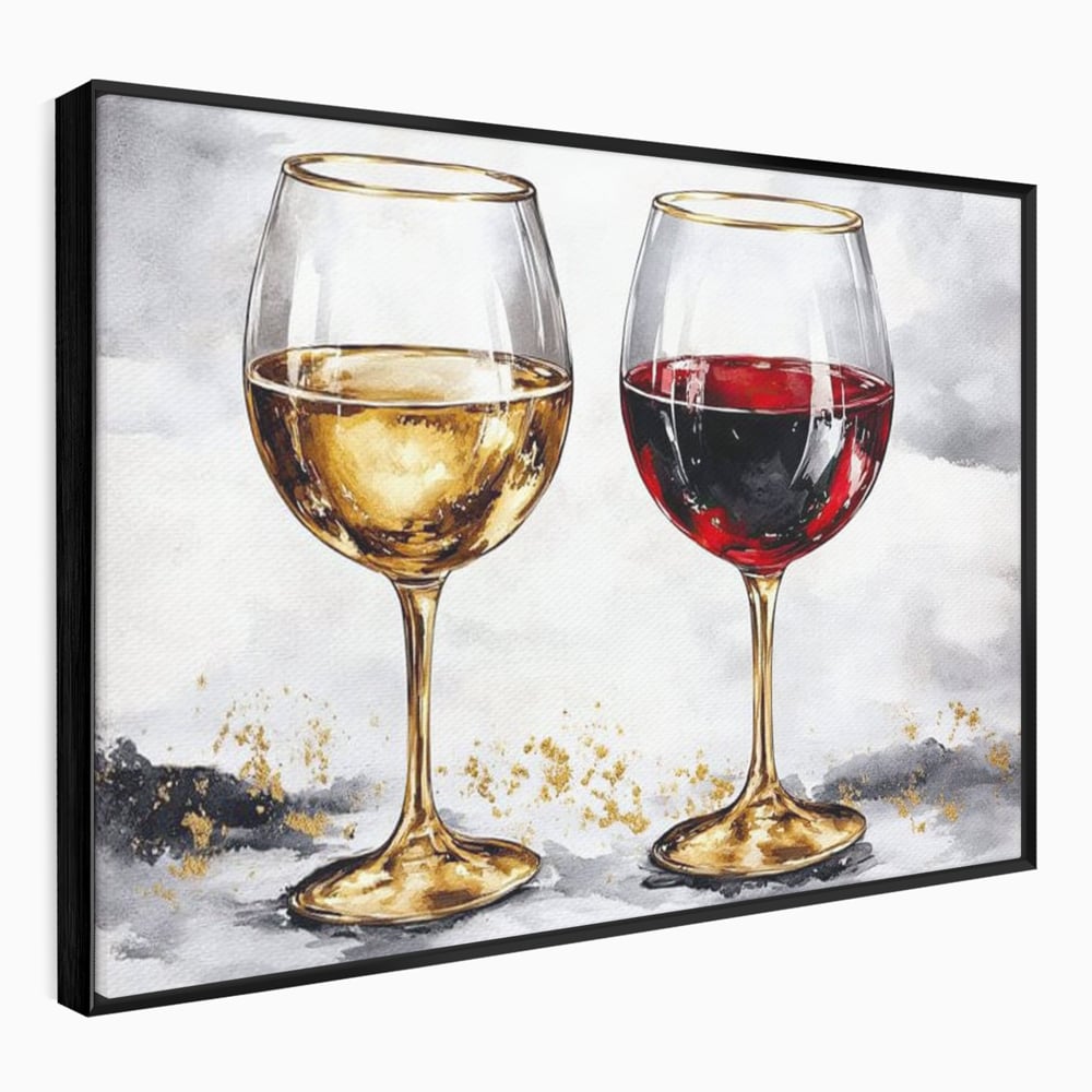 Tablou Canvas Premium, LuxCanva® N1022, Aur si Rubin, Vin Rosu, Bautura, Pahare, Auriu, Lux, Rafinament, Romantic, Modern, Pereche, Intalnire, Pub, Lounge, Bar, Restaurant, Bucatarie