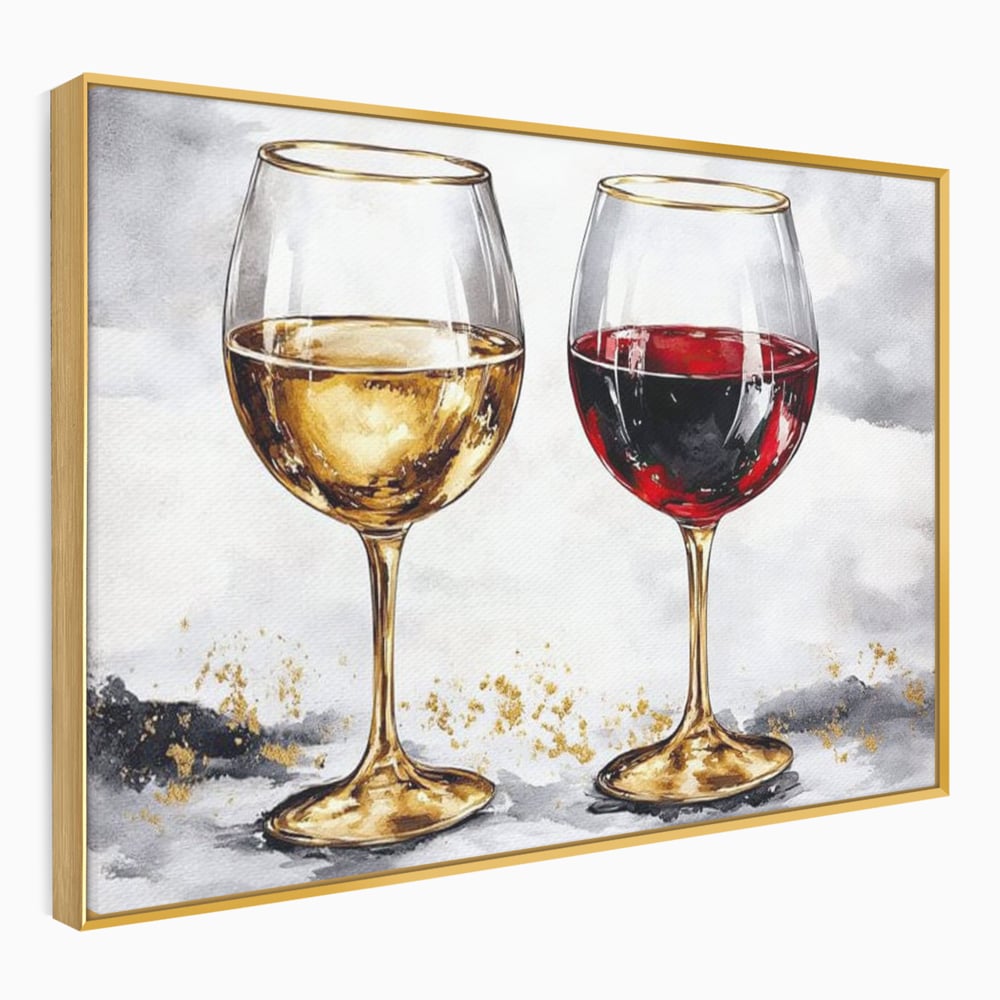 Tablou Canvas Premium, LuxCanva® N1022, Aur si Rubin, Vin Rosu, Bautura, Pahare, Auriu, Lux, Rafinament, Romantic, Modern, Pereche, Intalnire, Pub, Lounge, Bar, Restaurant, Bucatarie