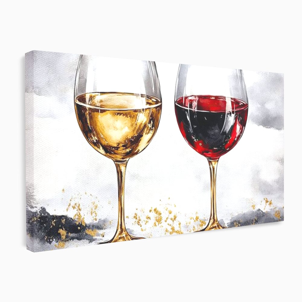 Tablou Canvas Premium, LuxCanva® N1022, Aur si Rubin, Vin Rosu, Bautura, Pahare, Auriu, Lux, Rafinament, Romantic, Modern, Pereche, Intalnire, Pub, Lounge, Bar, Restaurant, Bucatarie