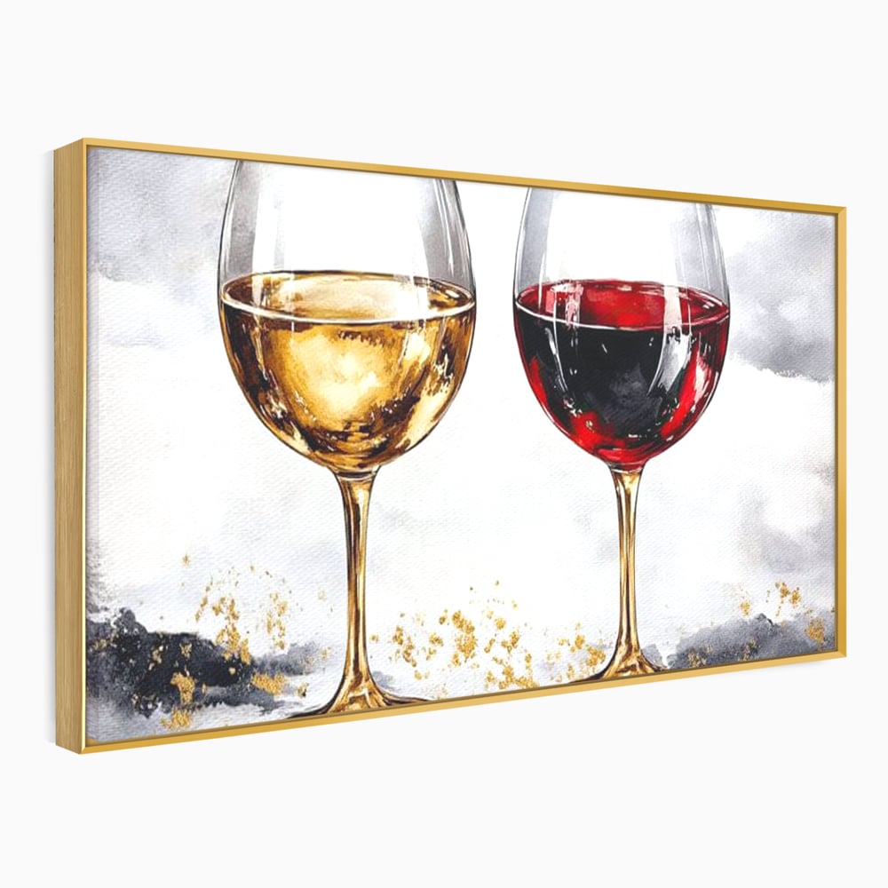 Tablou Canvas Premium, LuxCanva® N1022, Aur si Rubin, Vin Rosu, Bautura, Pahare, Auriu, Lux, Rafinament, Romantic, Modern, Pereche, Intalnire, Pub, Lounge, Bar, Restaurant, Bucatarie