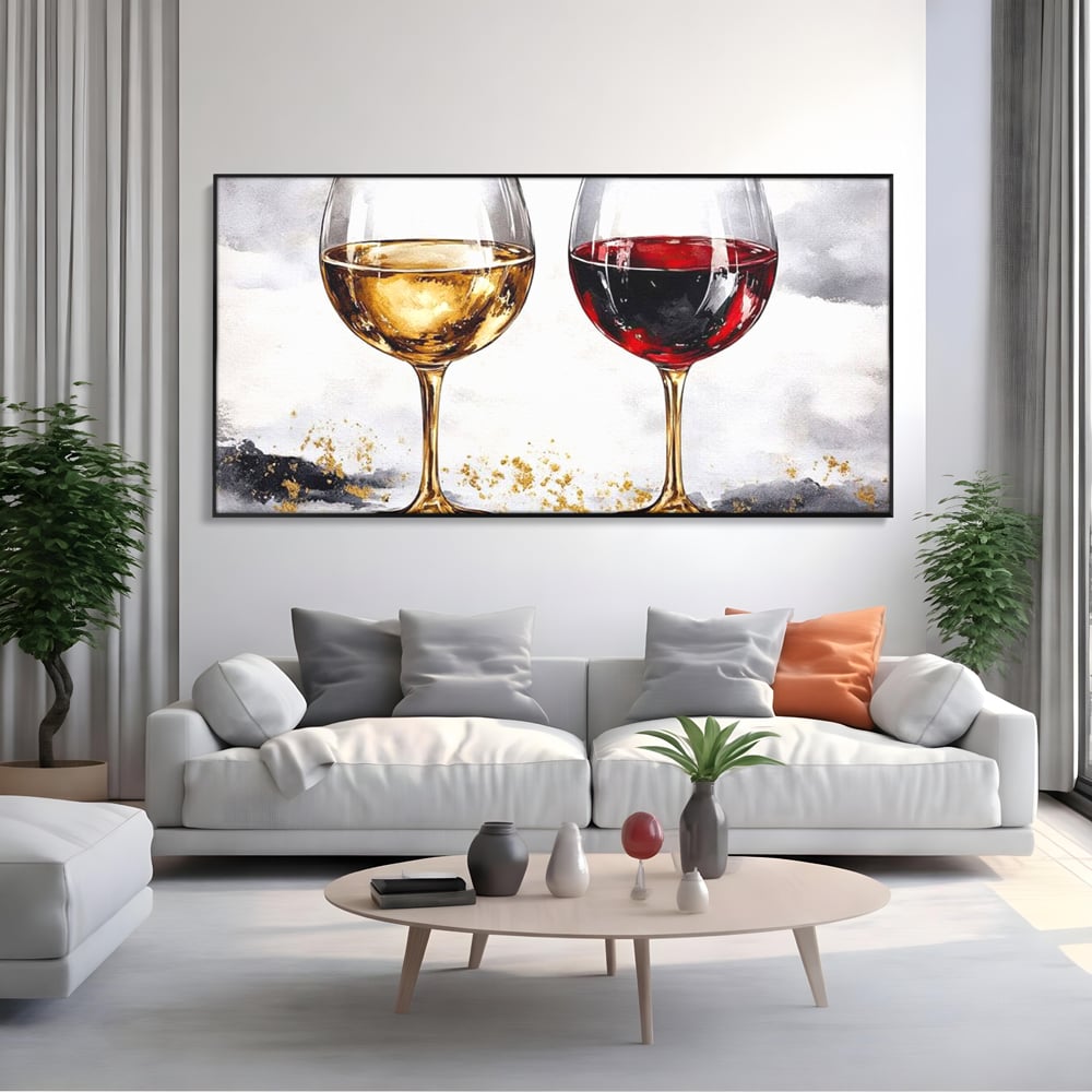 Tablou Canvas Premium, LuxCanva® N1022, Aur si Rubin, Vin Rosu, Bautura, Pahare, Auriu, Lux, Rafinament, Romantic, Modern, Pereche, Intalnire, Pub, Lounge, Bar, Restaurant, Bucatarie