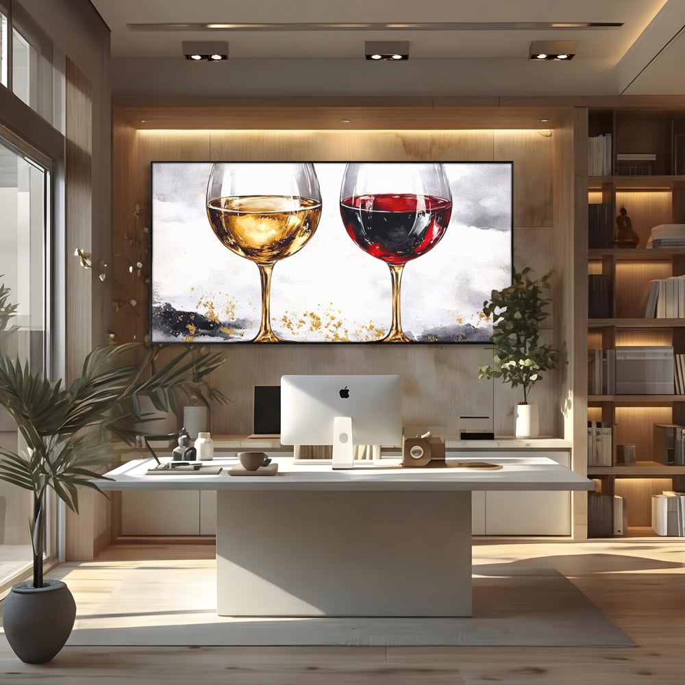 Tablou Canvas Premium, LuxCanva® N1022, Aur si Rubin, Vin Rosu, Bautura, Pahare, Auriu, Lux, Rafinament, Romantic, Modern, Pereche, Intalnire, Pub, Lounge, Bar, Restaurant, Bucatarie