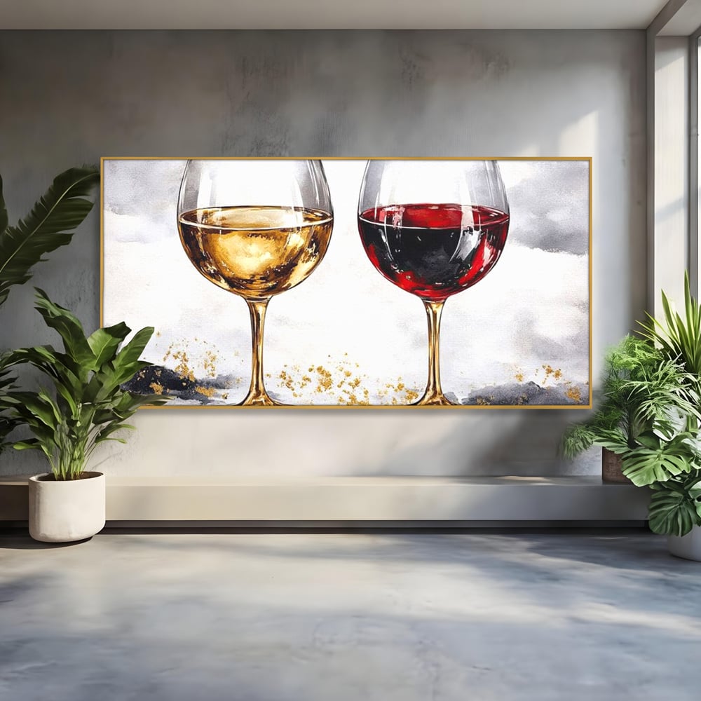 Tablou Canvas Premium, LuxCanva® N1022, Aur si Rubin, Vin Rosu, Bautura, Pahare, Auriu, Lux, Rafinament, Romantic, Modern, Pereche, Intalnire, Pub, Lounge, Bar, Restaurant, Bucatarie