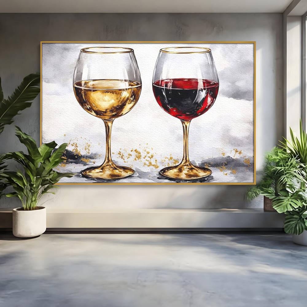 Tablou Canvas Premium, LuxCanva® N1022, Aur si Rubin, Vin Rosu, Bautura, Pahare, Auriu, Lux, Rafinament, Romantic, Modern, Pereche, Intalnire, Pub, Lounge, Bar, Restaurant, Bucatarie