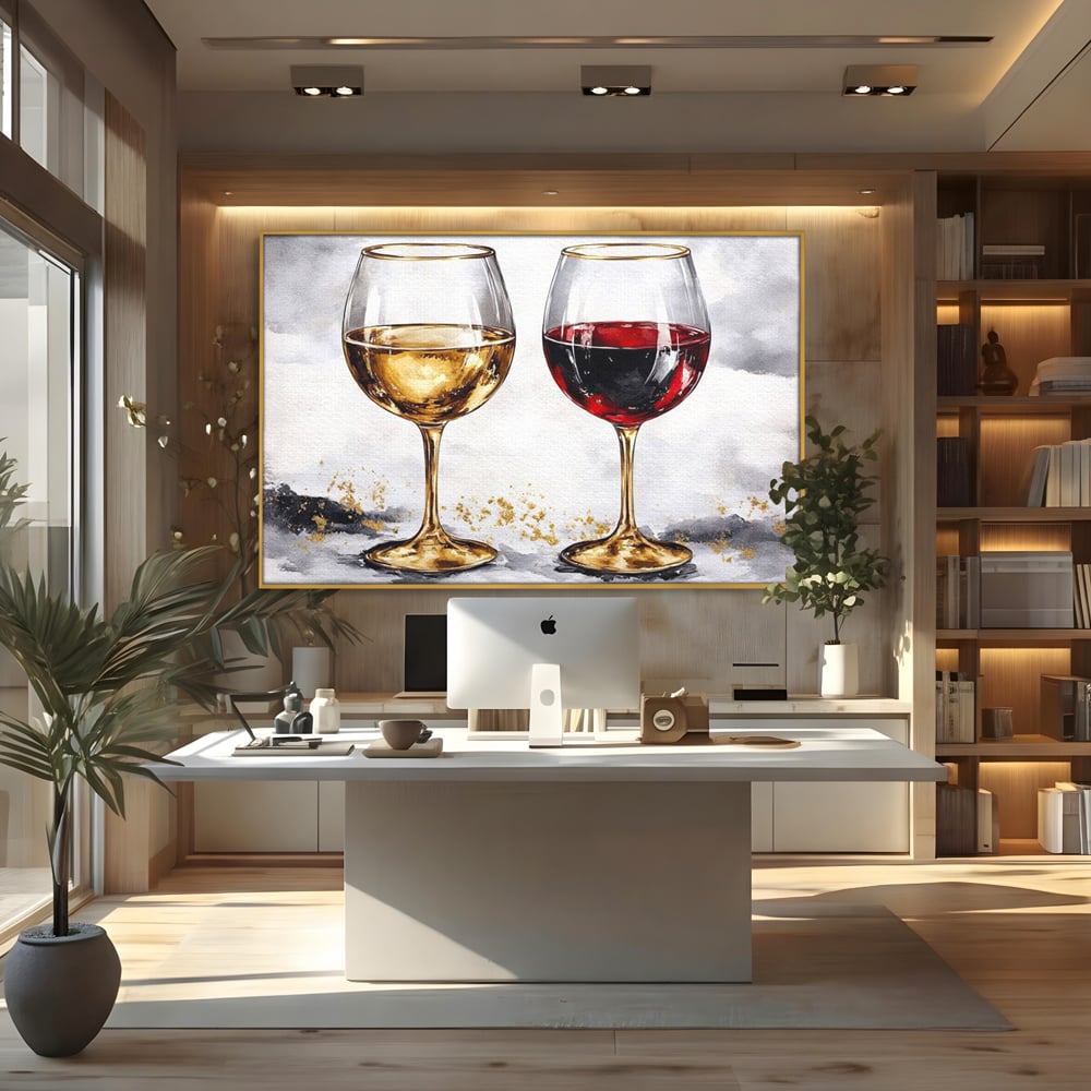 Tablou Canvas Premium, LuxCanva® N1022, Aur si Rubin, Vin Rosu, Bautura, Pahare, Auriu, Lux, Rafinament, Romantic, Modern, Pereche, Intalnire, Pub, Lounge, Bar, Restaurant, Bucatarie