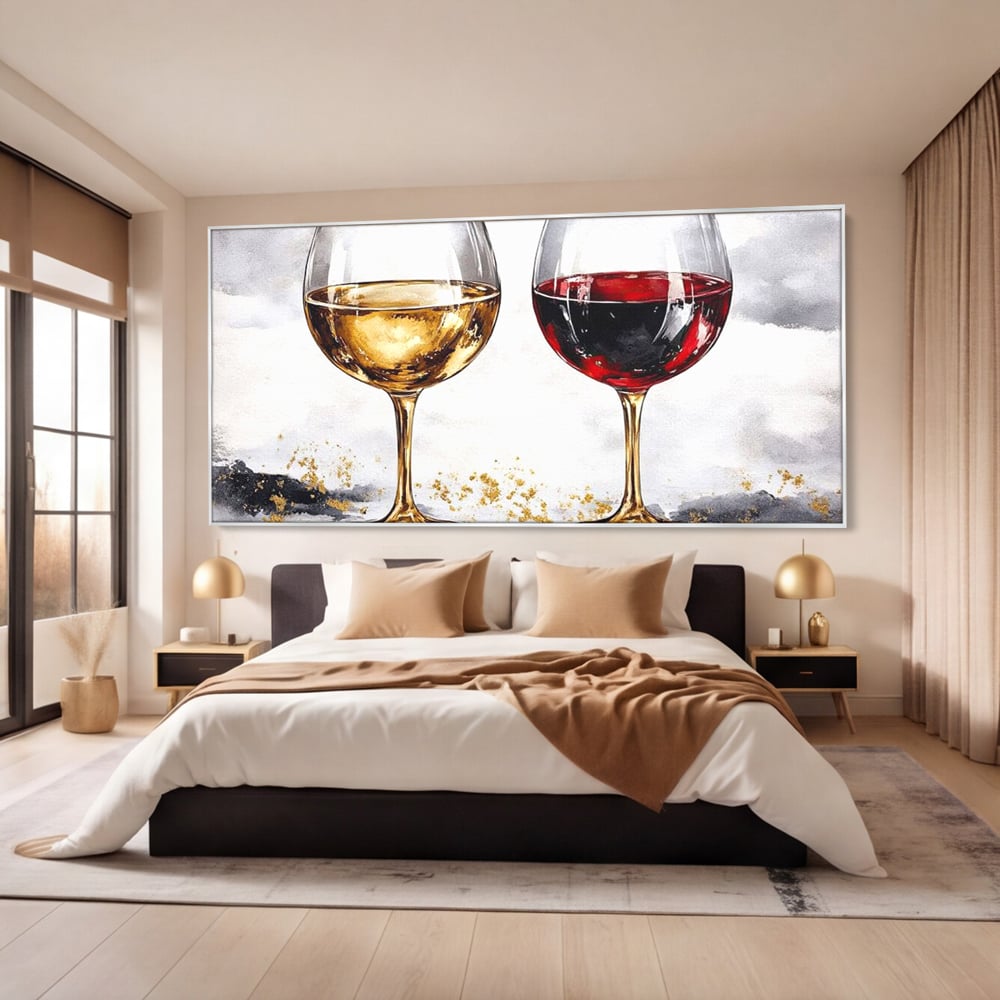 Tablou Canvas Premium, LuxCanva® N1022, Aur si Rubin, Vin Rosu, Bautura, Pahare, Auriu, Lux, Rafinament, Romantic, Modern, Pereche, Intalnire, Pub, Lounge, Bar, Restaurant, Bucatarie