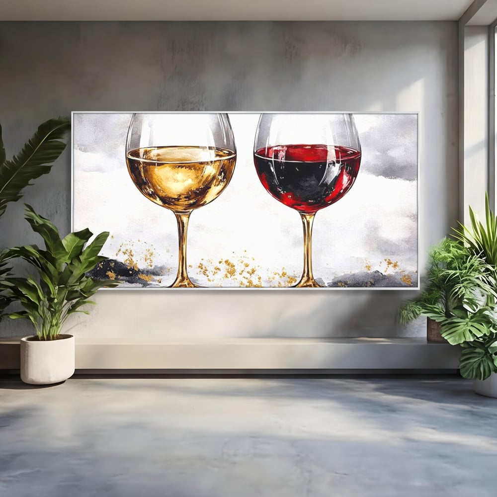 Tablou Canvas Premium, LuxCanva® N1022, Aur si Rubin, Vin Rosu, Bautura, Pahare, Auriu, Lux, Rafinament, Romantic, Modern, Pereche, Intalnire, Pub, Lounge, Bar, Restaurant, Bucatarie