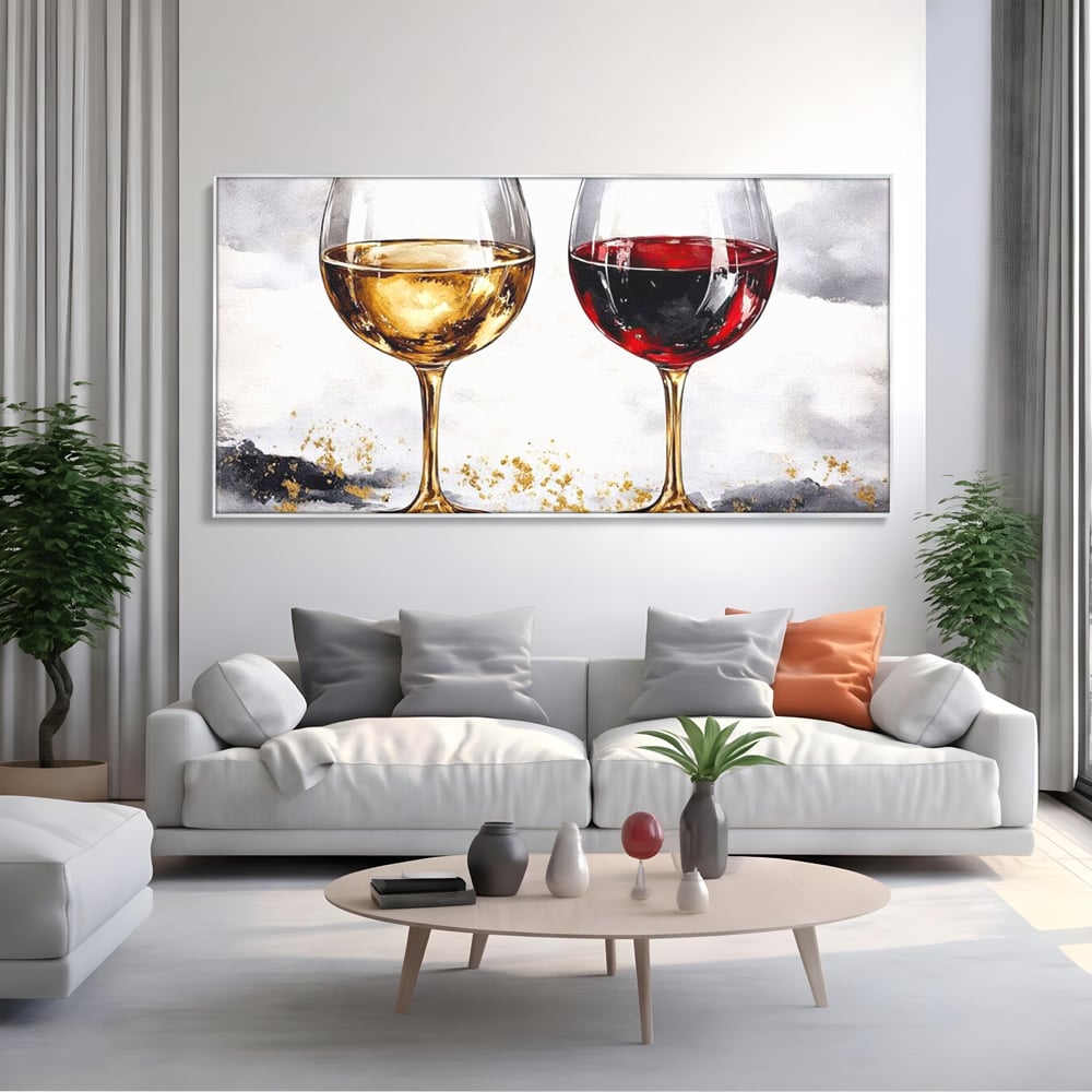 Tablou Canvas Premium, LuxCanva® N1022, Aur si Rubin, Vin Rosu, Bautura, Pahare, Auriu, Lux, Rafinament, Romantic, Modern, Pereche, Intalnire, Pub, Lounge, Bar, Restaurant, Bucatarie