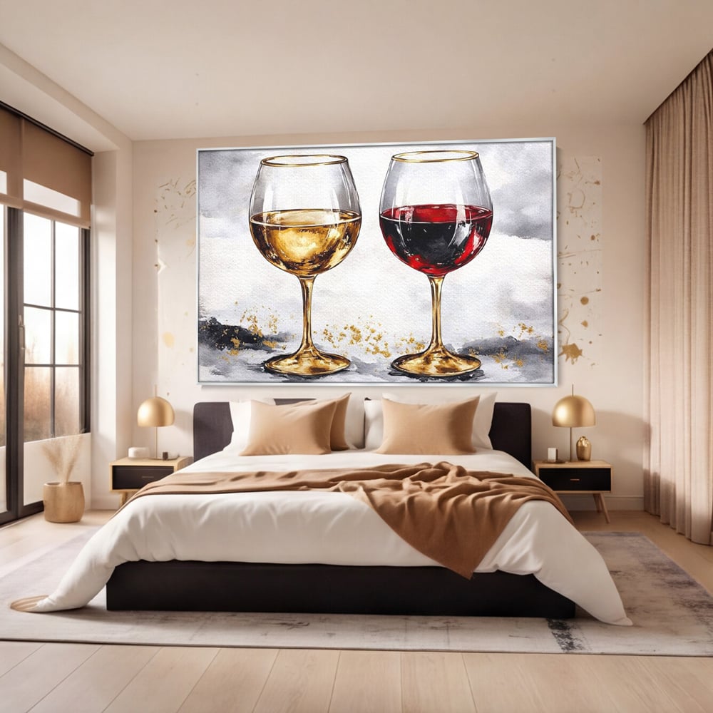 Tablou Canvas Premium, LuxCanva® N1022, Aur si Rubin, Vin Rosu, Bautura, Pahare, Auriu, Lux, Rafinament, Romantic, Modern, Pereche, Intalnire, Pub, Lounge, Bar, Restaurant, Bucatarie