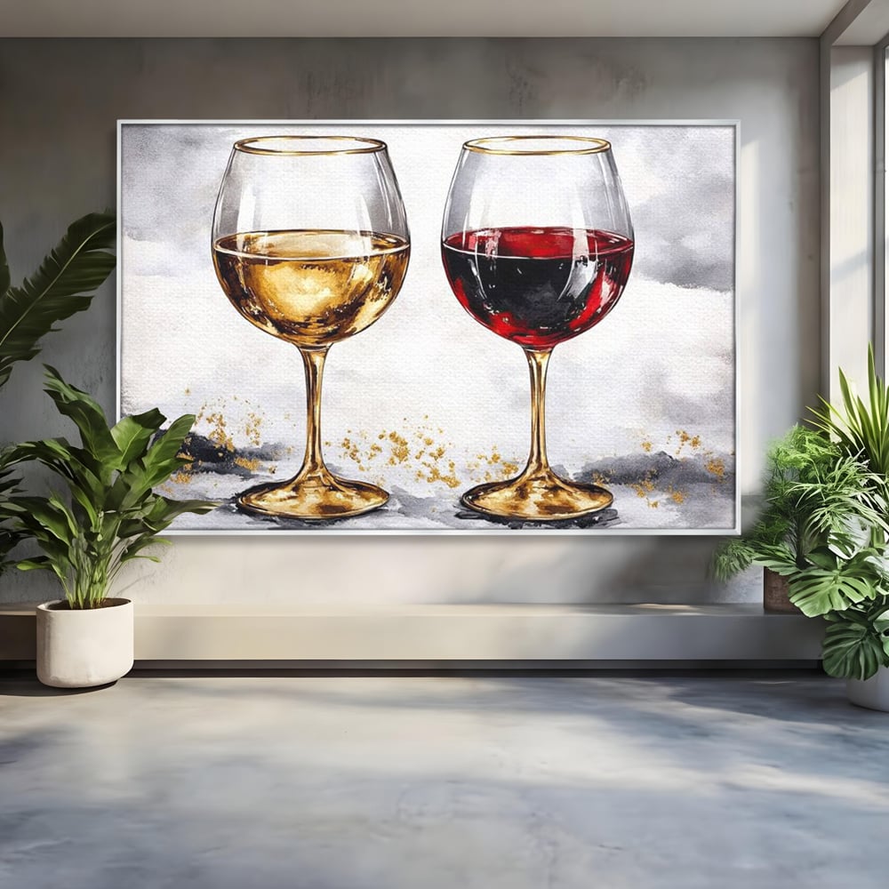 Tablou Canvas Premium, LuxCanva® N1022, Aur si Rubin, Vin Rosu, Bautura, Pahare, Auriu, Lux, Rafinament, Romantic, Modern, Pereche, Intalnire, Pub, Lounge, Bar, Restaurant, Bucatarie