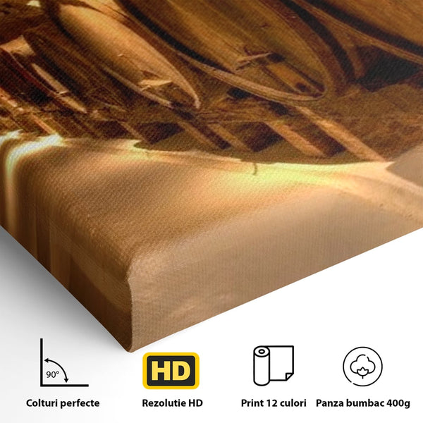 Leinwand Wandkunst Canvas Premium, LuxCanva® N1023, Verborgener Schatz, Keller, Fässer, Holz, Rustikal, Wein, Trinken, Tradition, Weinkeller, Alt, Verkostung, Kneipe, Lounge, Bar, Restaurant, Küche