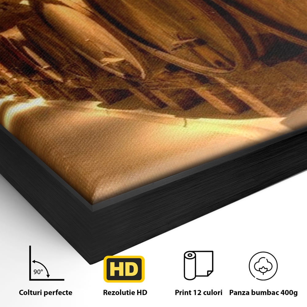 Leinwand Wandkunst Canvas Premium, LuxCanva® N1023, Verborgener Schatz, Keller, Fässer, Holz, Rustikal, Wein, Trinken, Tradition, Weinkeller, Alt, Verkostung, Kneipe, Lounge, Bar, Restaurant, Küche