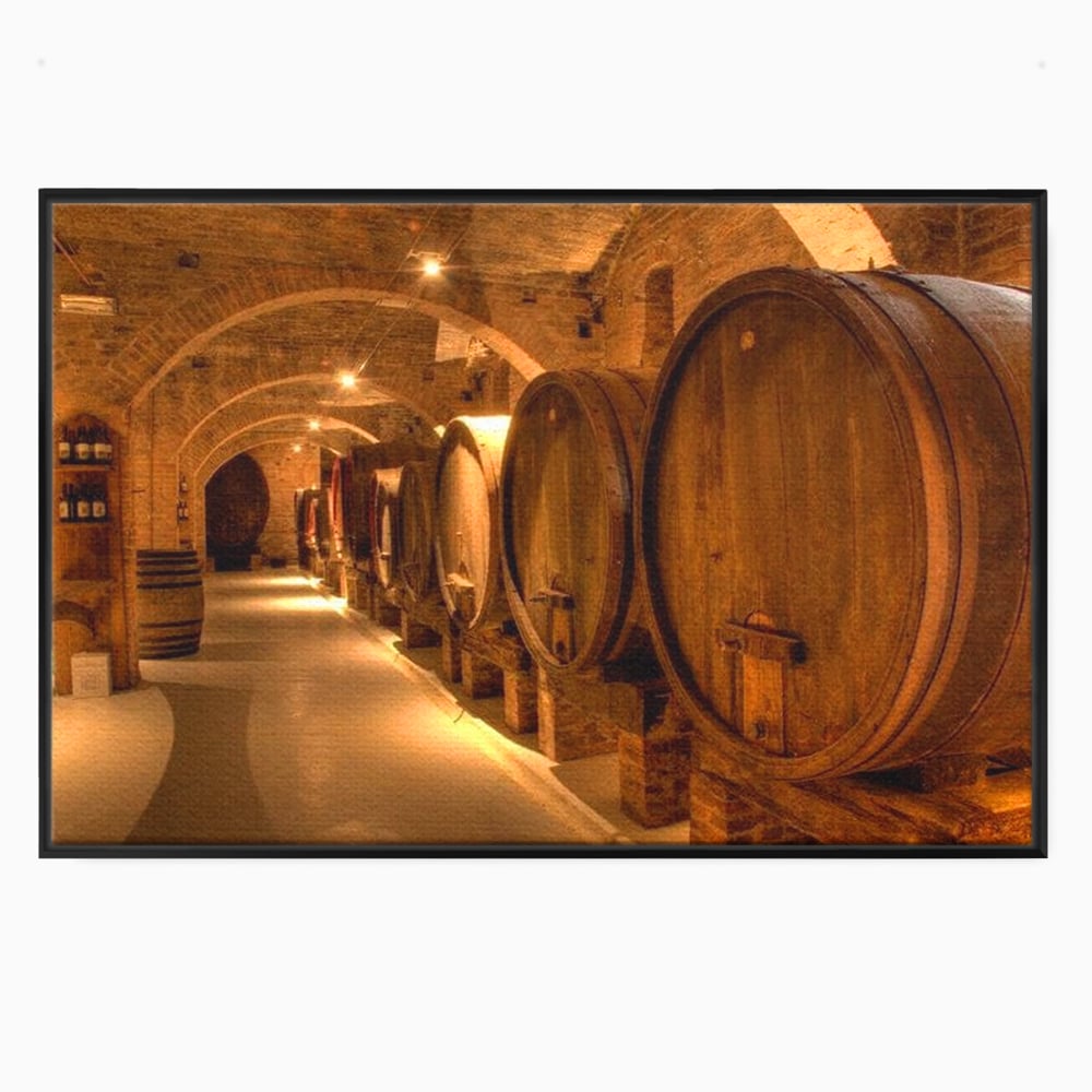 Leinwand Wandkunst Canvas Premium, LuxCanva® N1023, Verborgener Schatz, Keller, Fässer, Holz, Rustikal, Wein, Trinken, Tradition, Weinkeller, Alt, Verkostung, Kneipe, Lounge, Bar, Restaurant, Küche