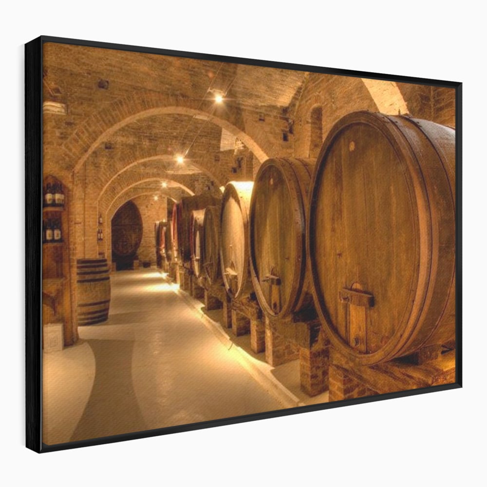 Leinwand Wandkunst Canvas Premium, LuxCanva® N1023, Verborgener Schatz, Keller, Fässer, Holz, Rustikal, Wein, Trinken, Tradition, Weinkeller, Alt, Verkostung, Kneipe, Lounge, Bar, Restaurant, Küche