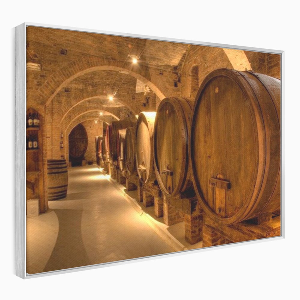Leinwand Wandkunst Canvas Premium, LuxCanva® N1023, Verborgener Schatz, Keller, Fässer, Holz, Rustikal, Wein, Trinken, Tradition, Weinkeller, Alt, Verkostung, Kneipe, Lounge, Bar, Restaurant, Küche