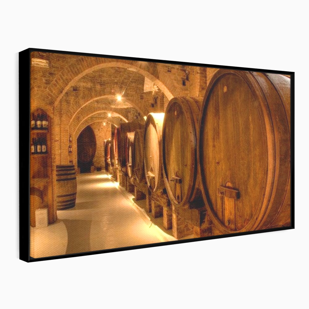 Leinwand Wandkunst Canvas Premium, LuxCanva® N1023, Verborgener Schatz, Keller, Fässer, Holz, Rustikal, Wein, Trinken, Tradition, Weinkeller, Alt, Verkostung, Kneipe, Lounge, Bar, Restaurant, Küche