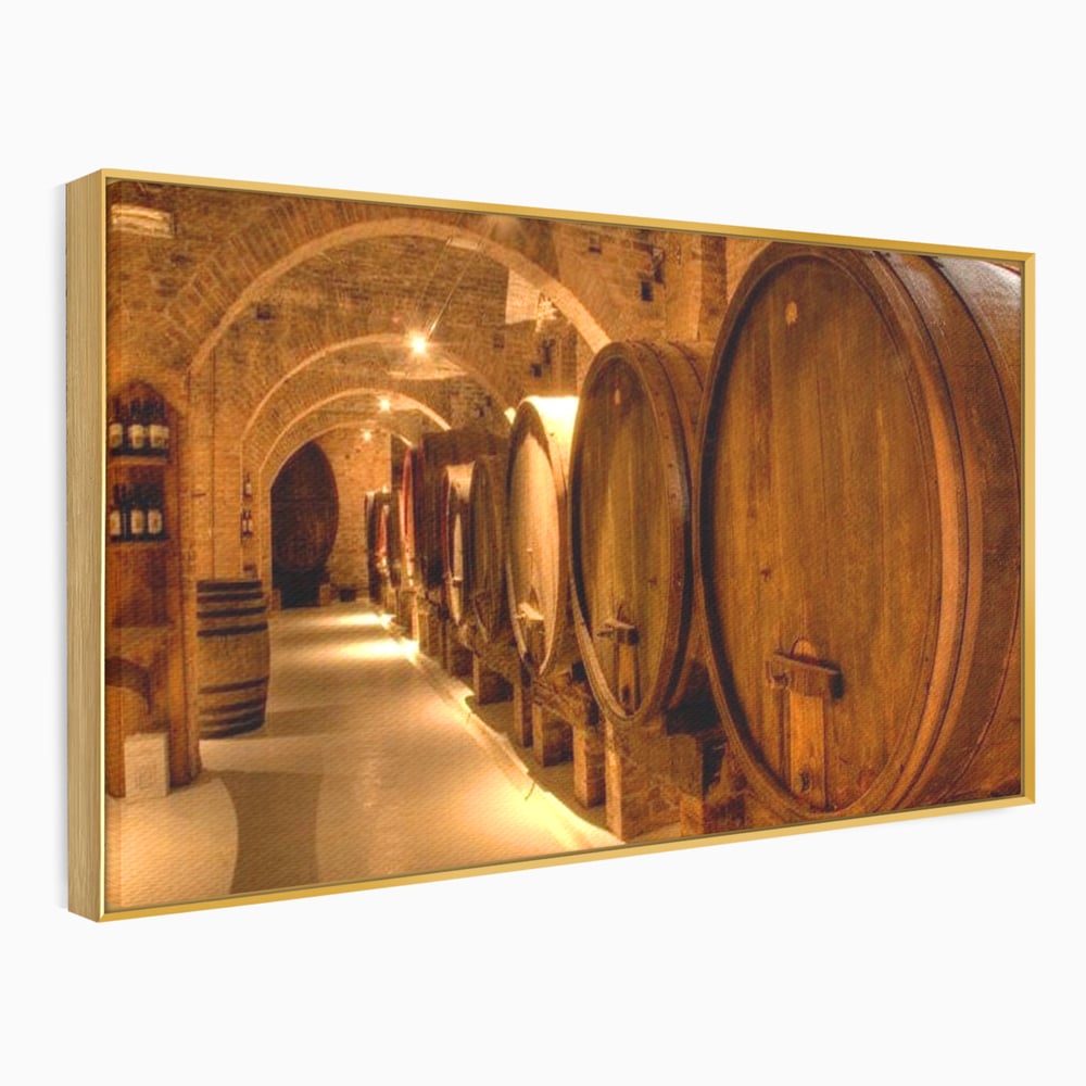Leinwand Wandkunst Canvas Premium, LuxCanva® N1023, Verborgener Schatz, Keller, Fässer, Holz, Rustikal, Wein, Trinken, Tradition, Weinkeller, Alt, Verkostung, Kneipe, Lounge, Bar, Restaurant, Küche