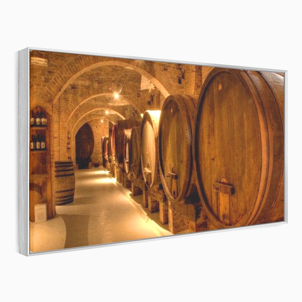 Leinwand Wandkunst Canvas Premium, LuxCanva® N1023, Verborgener Schatz, Keller, Fässer, Holz, Rustikal, Wein, Trinken, Tradition, Weinkeller, Alt, Verkostung, Kneipe, Lounge, Bar, Restaurant, Küche