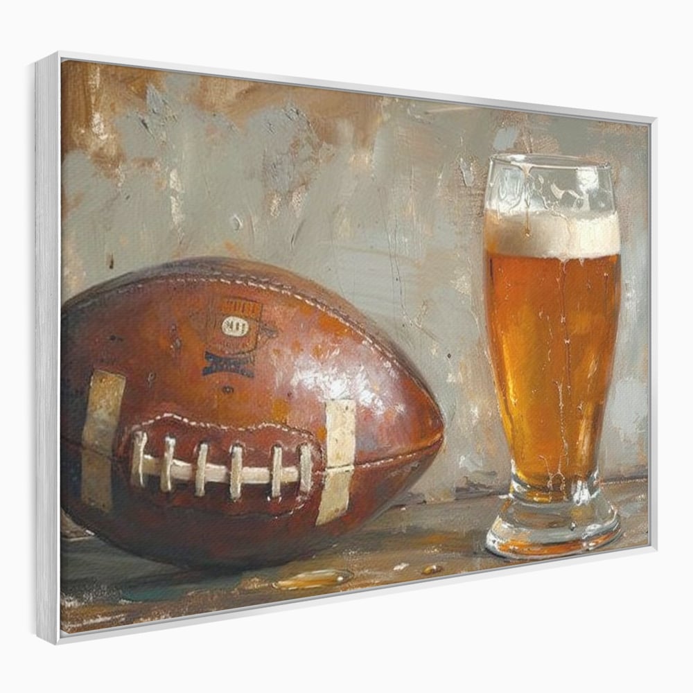 Leinwand Premium Canvas Wandkunst, LuxCanva® N1024, Getränk der Champions, Fußball, Amerikanisch, Ball, Bier, Glas, Schaum, Sport, Spiel, Entspannung, Entspannung, Sieg, Rustikal, Kneipe, Bar, Restaurant, Küche